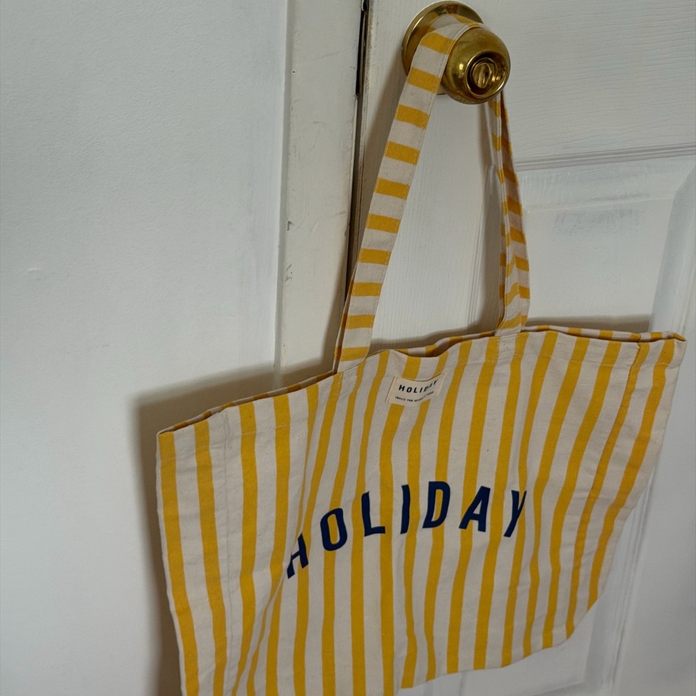 Sezane Holiday Striped Tote in Yellow and Navy